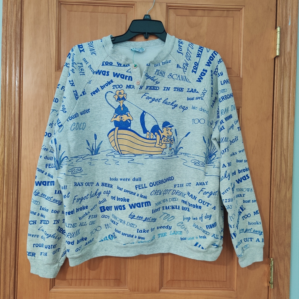 Vintage Men's Fisherman Buddies  1988 All Over Print Pullover Sweater Size XL